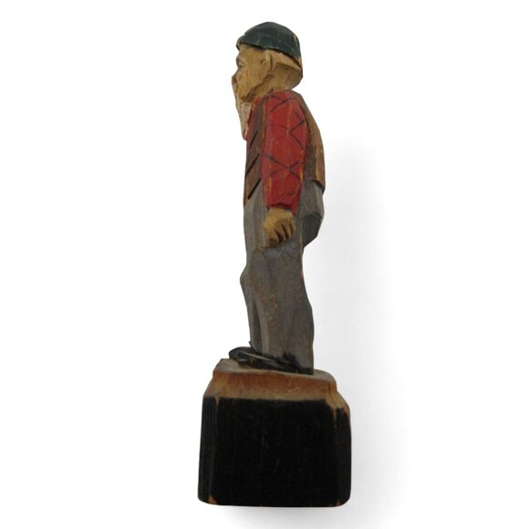 Hand Carved WOODEN Miniature ELDERLY man Rustic Folk Art Canada Vintage 3 Inches - Picture 4 of 8
